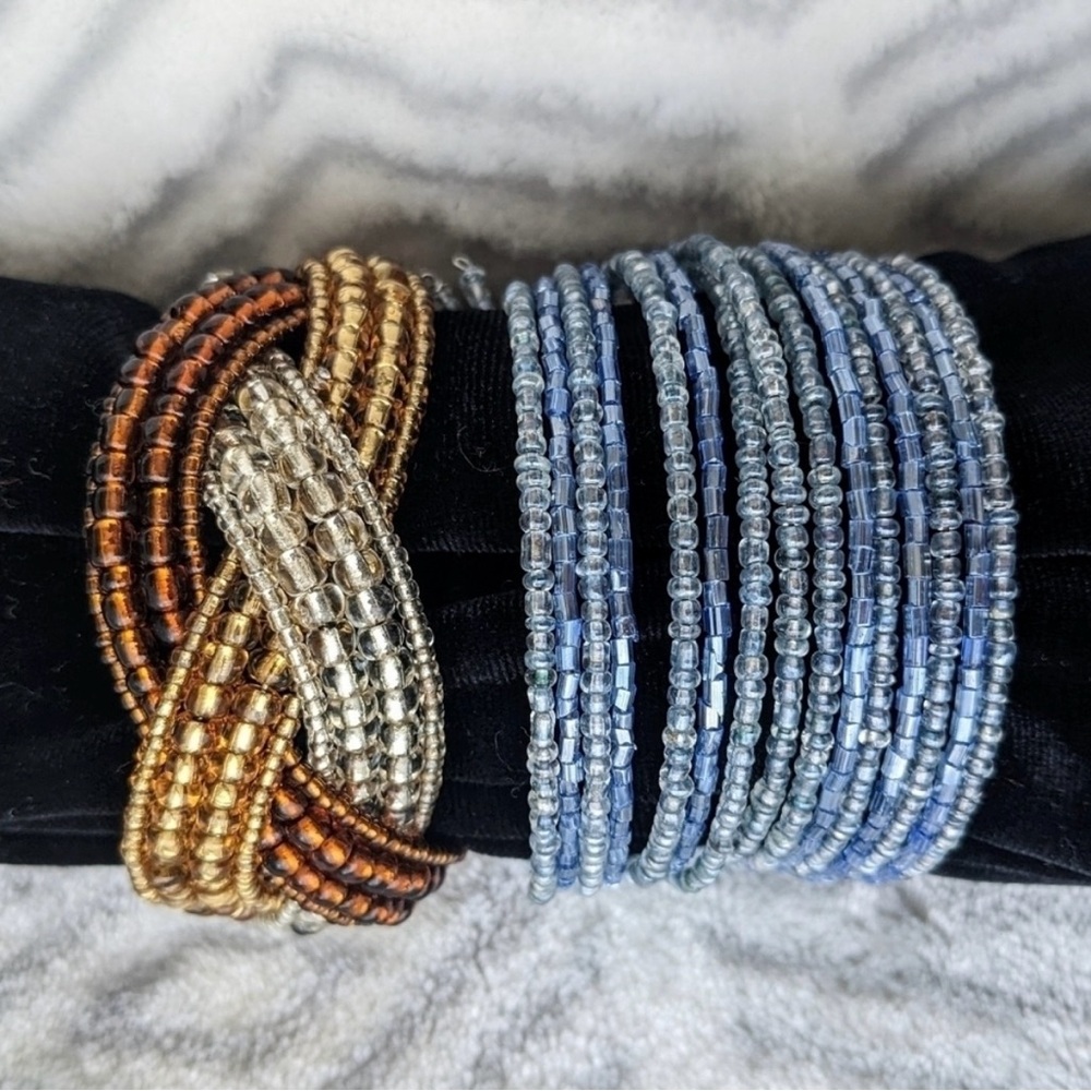 Beaded blue wrap bracelet brown beaded braid bracelet set of 2 bracelets